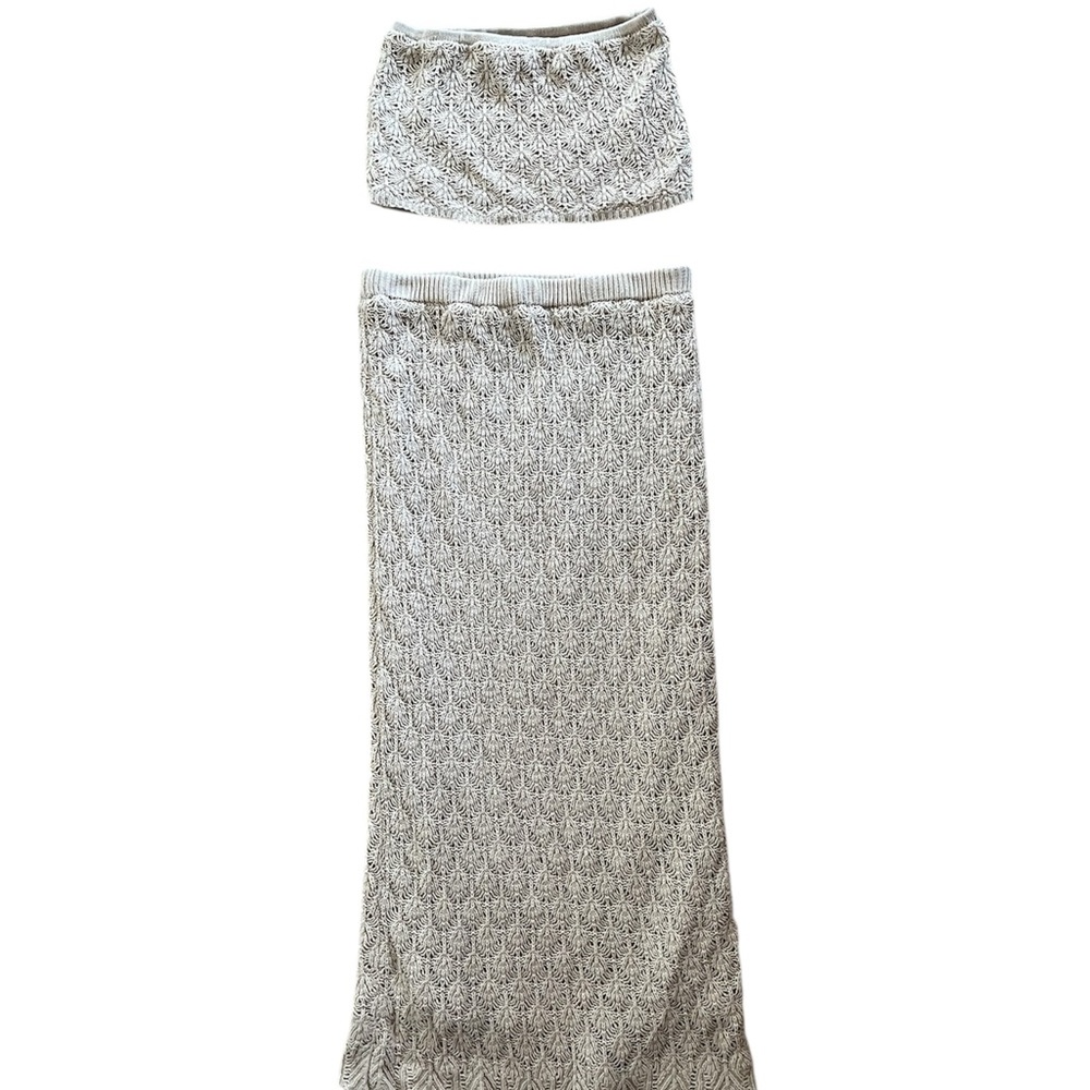 Boho Cream Knit Skirt Set